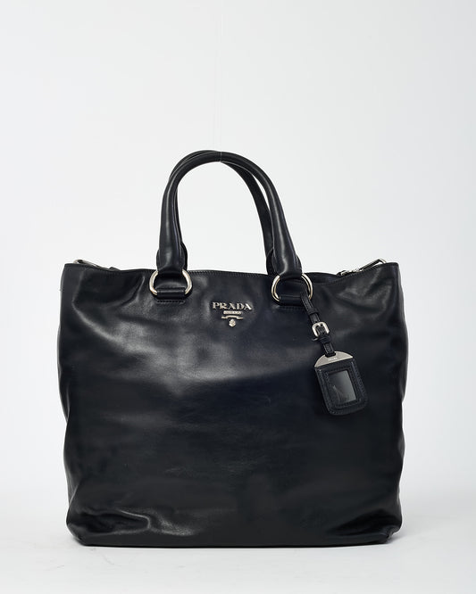Prada Black Vitello Daino Leather 2Way Tote with Strap SHW