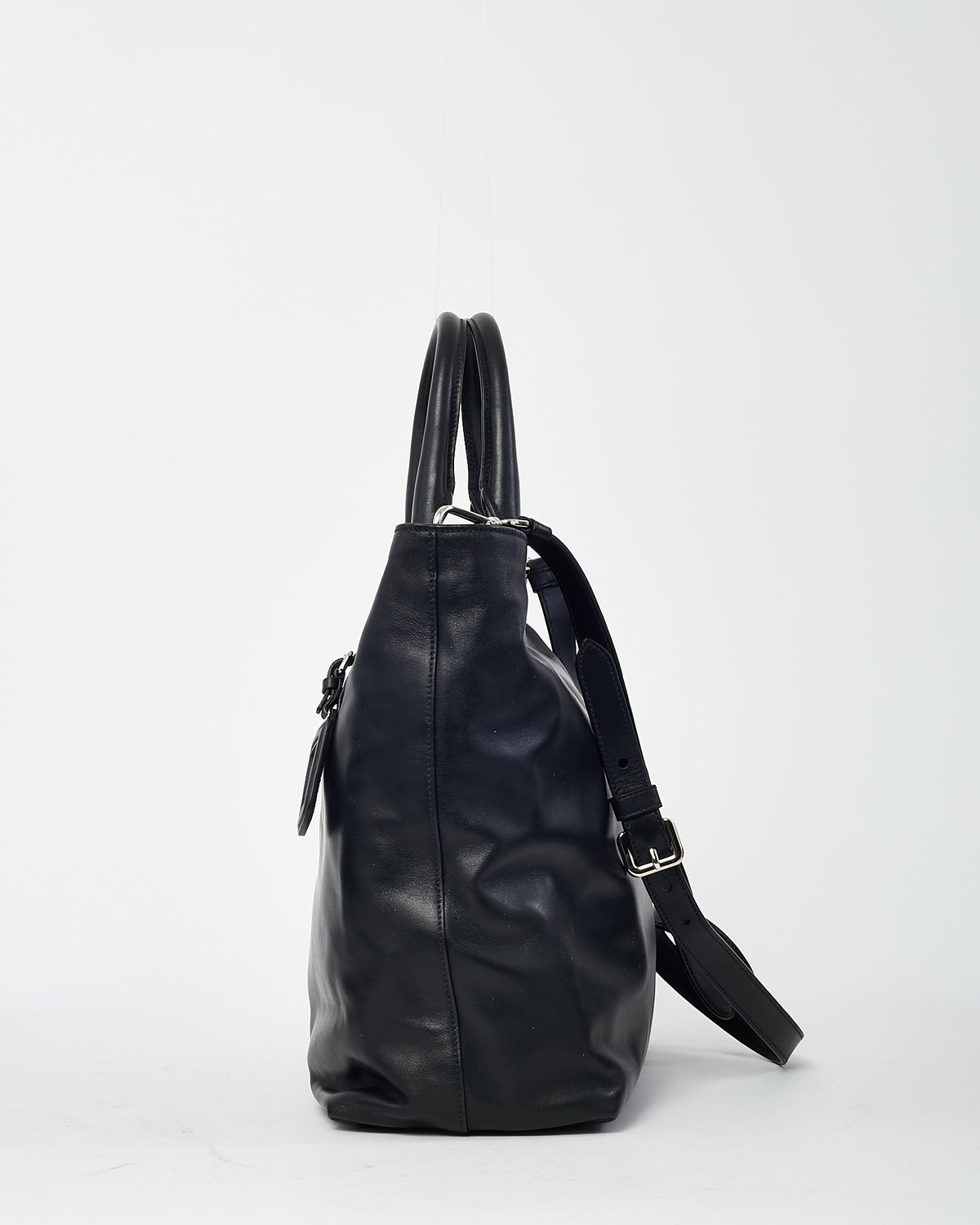 Prada Black Vitello Daino Leather 2Way Tote with Strap SHW