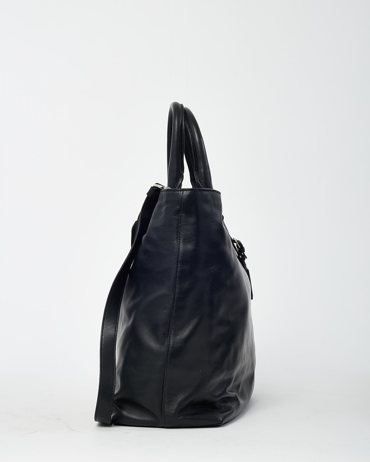 Prada Black Vitello Daino Leather 2Way Tote with Strap SHW