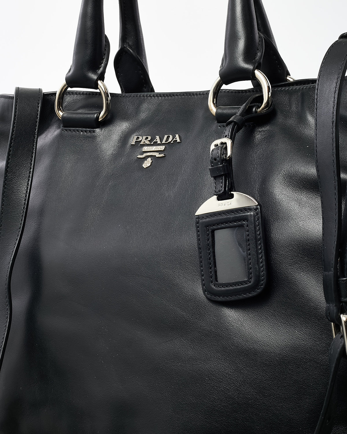 Prada Black Vitello Daino Leather 2Way Tote with Strap SHW