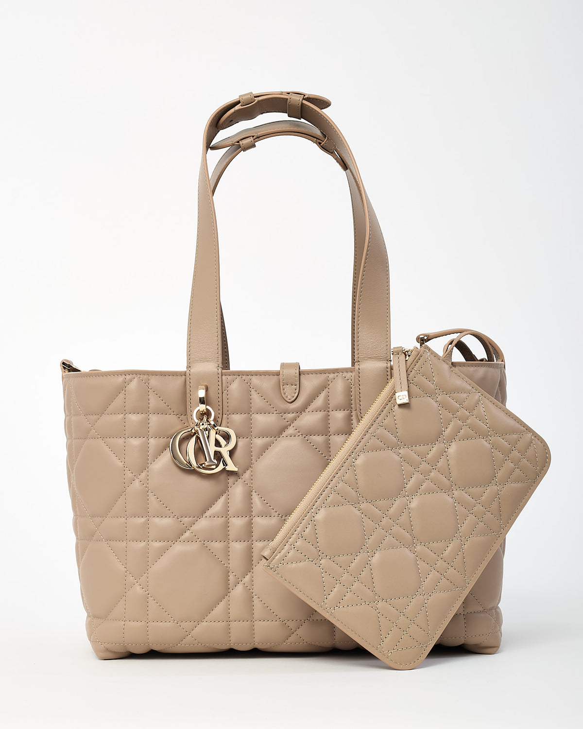 Dior Beige Macrocannage Calfskin Leather Medium Toujours Bag GHW