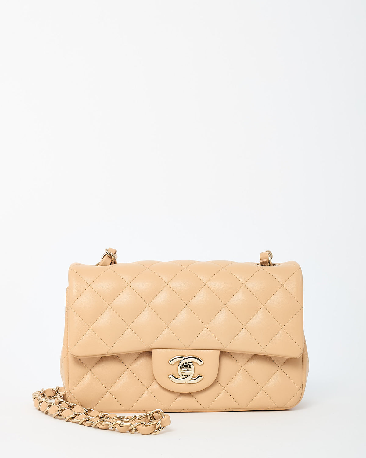 Chanel Beige Lambskin Quilted Leather Rectangular Mini Flap Bag GHW