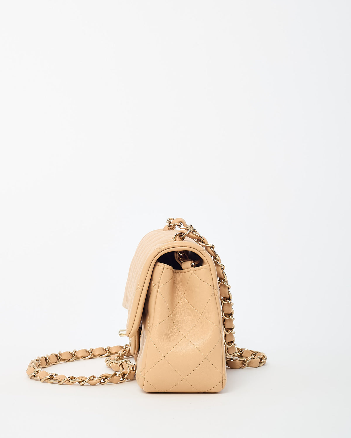 Chanel Beige Lambskin Quilted Leather Rectangular Mini Flap Bag GHW