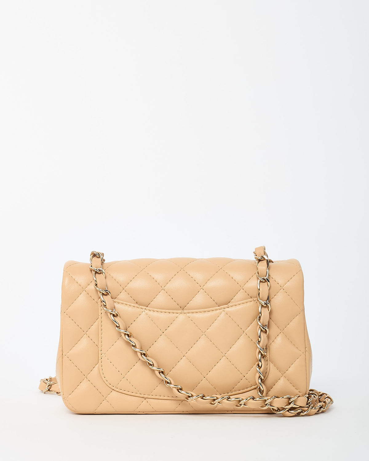 Chanel Beige Lambskin Quilted Leather Rectangular Mini Flap Bag GHW