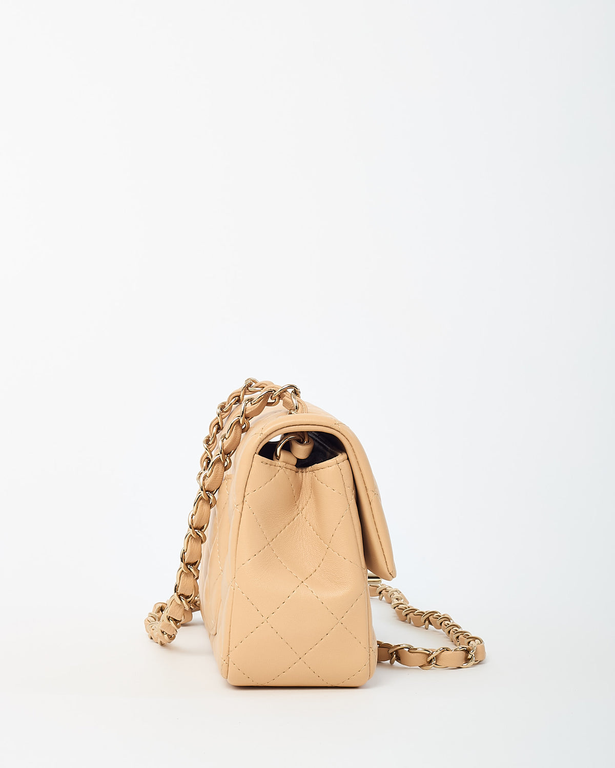 Chanel Beige Lambskin Quilted Leather Rectangular Mini Flap Bag GHW