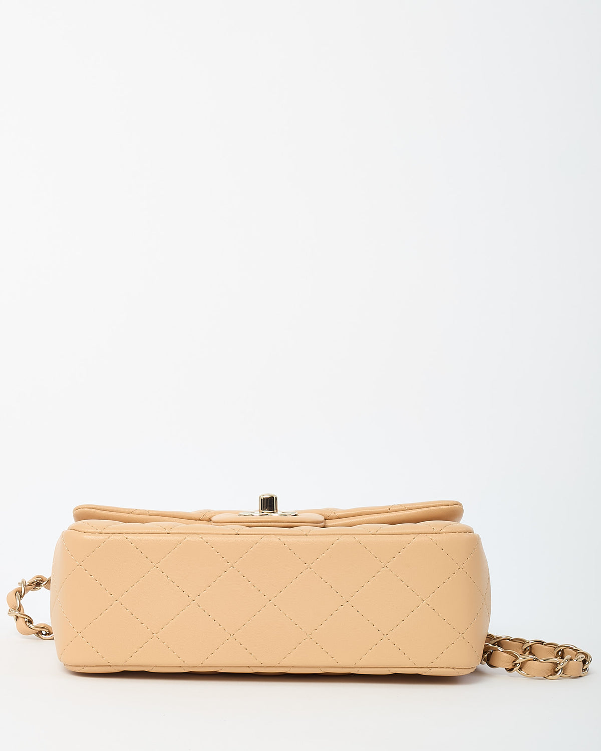 Chanel Beige Lambskin Quilted Leather Rectangular Mini Flap Bag GHW