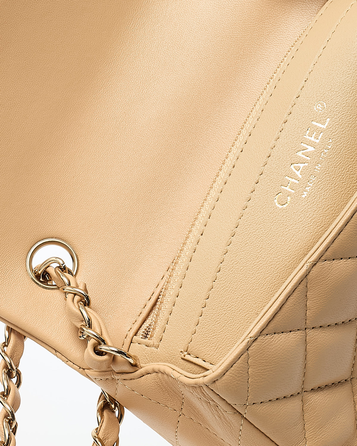 Chanel Beige Lambskin Quilted Leather Rectangular Mini Flap Bag GHW