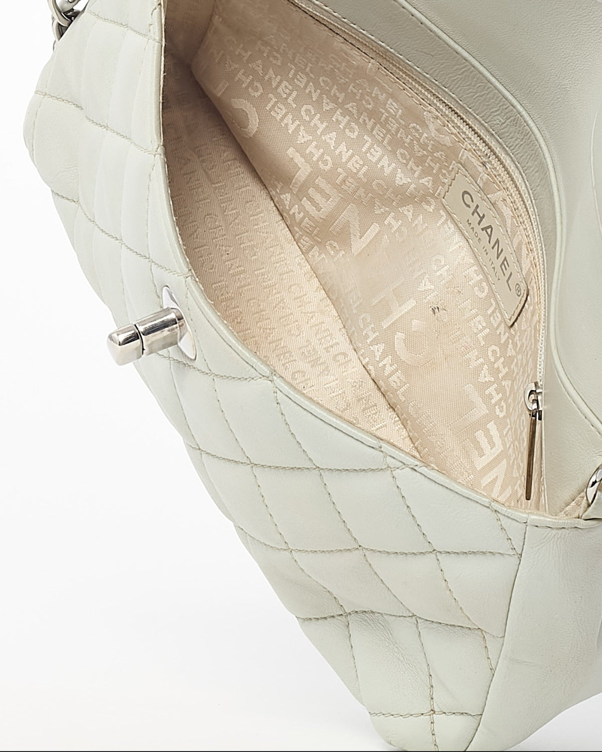 Chanel Grey Lambskin Quilted Leather SHW CC Logo Chain Flap Bag