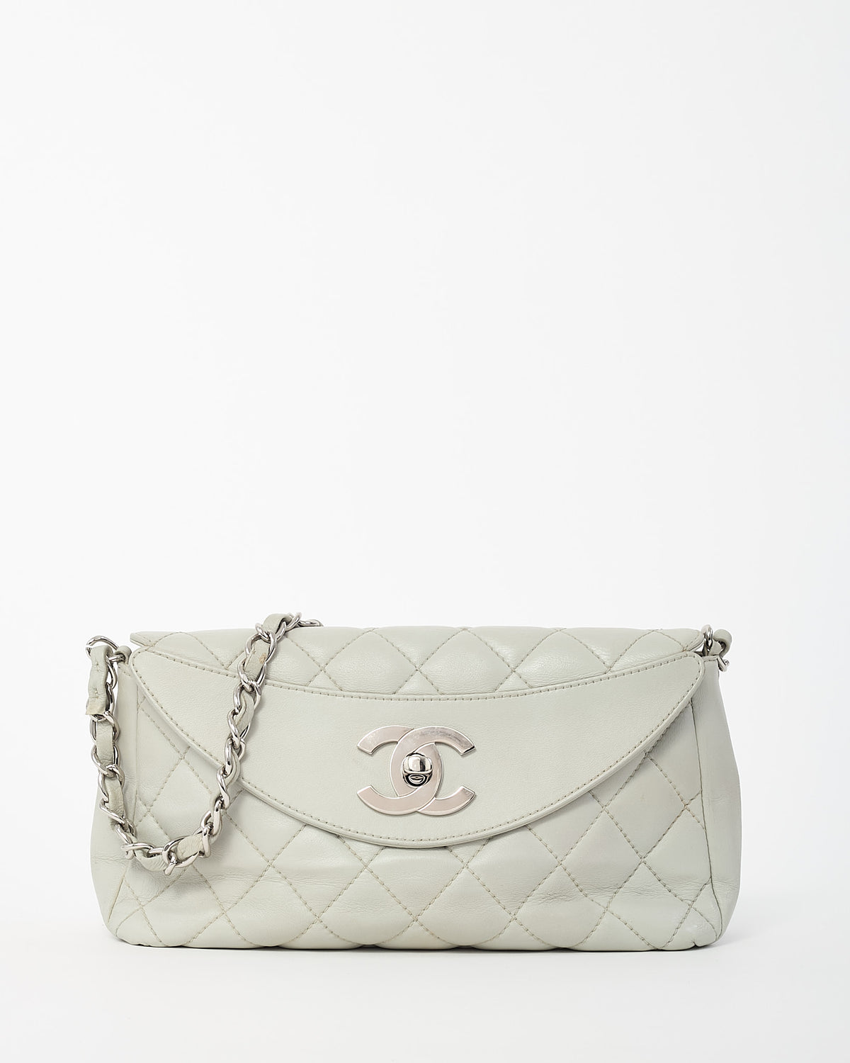 Chanel Grey Lambskin Quilted Leather SHW CC Logo Chain Flap Bag