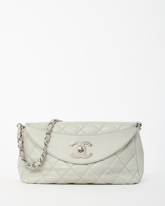 Chanel Grey Lambskin Quilted Leather SHW CC Logo Chain Flap Bag