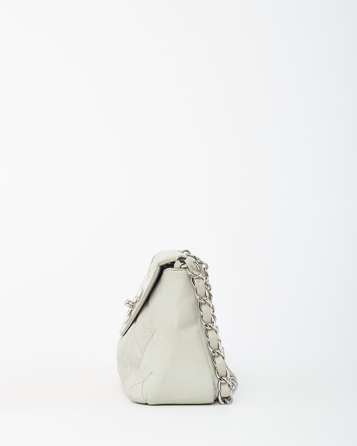 Chanel Grey Lambskin Quilted Leather SHW CC Logo Chain Flap Bag