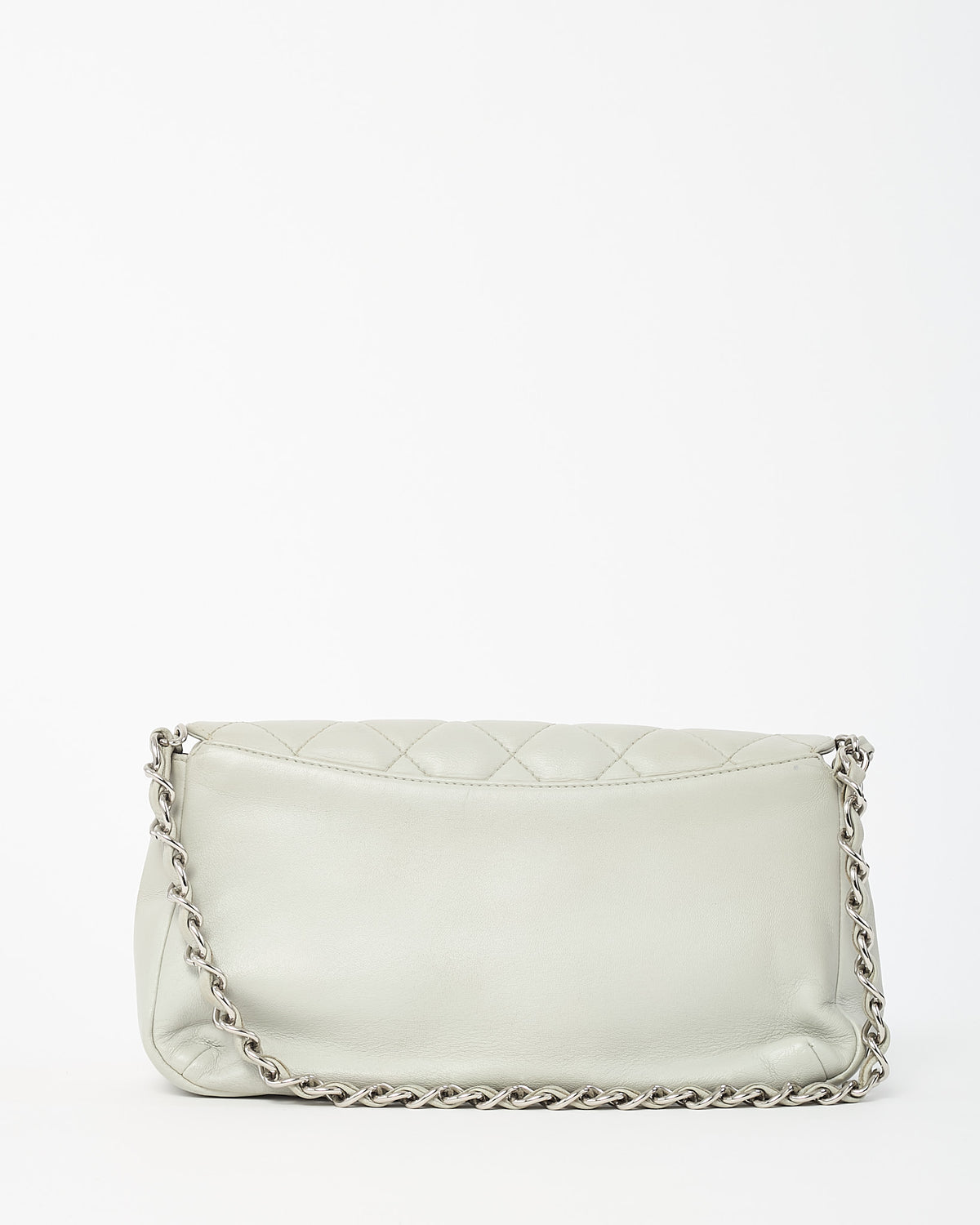 Chanel Grey Lambskin Quilted Leather SHW CC Logo Chain Flap Bag