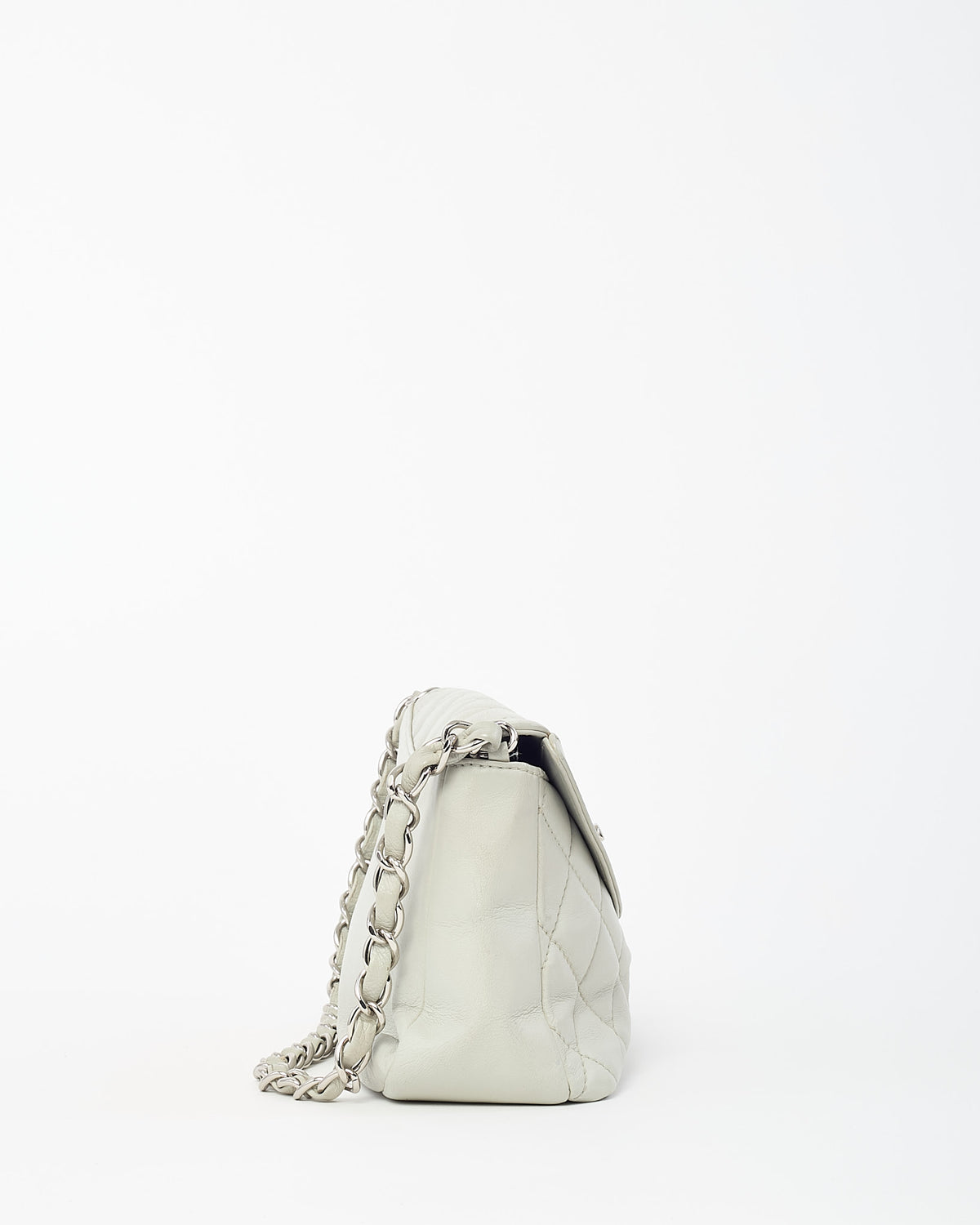 Chanel Grey Lambskin Quilted Leather SHW CC Logo Chain Flap Bag