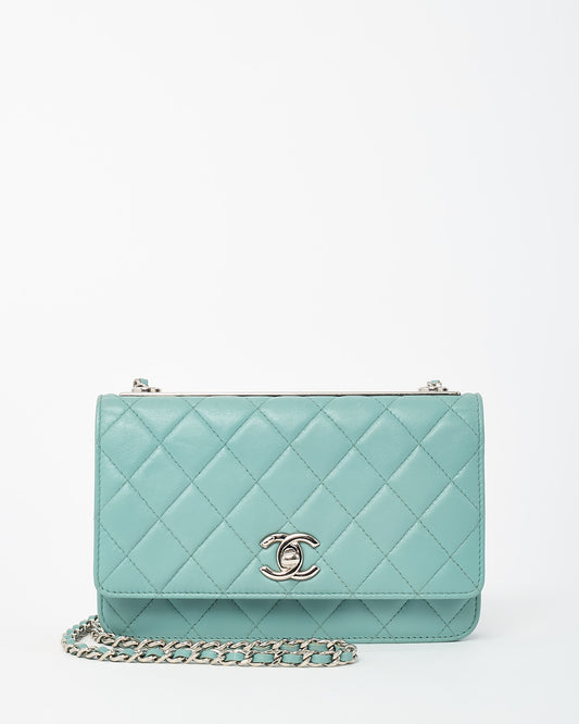 Chanel Blue Lambskin Quilted Leather Trendy WOC Wallet on Chain Crossbody Bag SHW