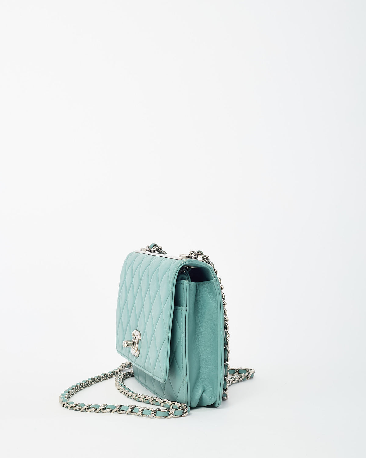 Chanel Blue Lambskin Quilted Leather Trendy WOC Wallet on Chain Crossbody Bag SHW