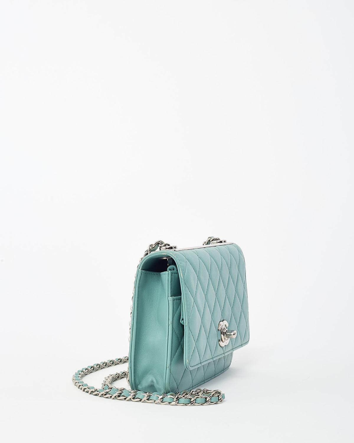Chanel Blue Lambskin Quilted Leather Trendy WOC Wallet on Chain Crossbody Bag SHW