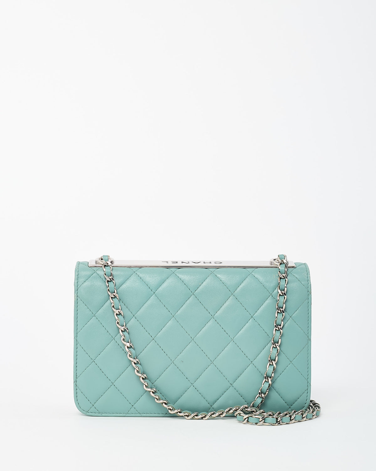 Chanel Blue Lambskin Quilted Leather Trendy WOC Wallet on Chain Crossbody Bag SHW