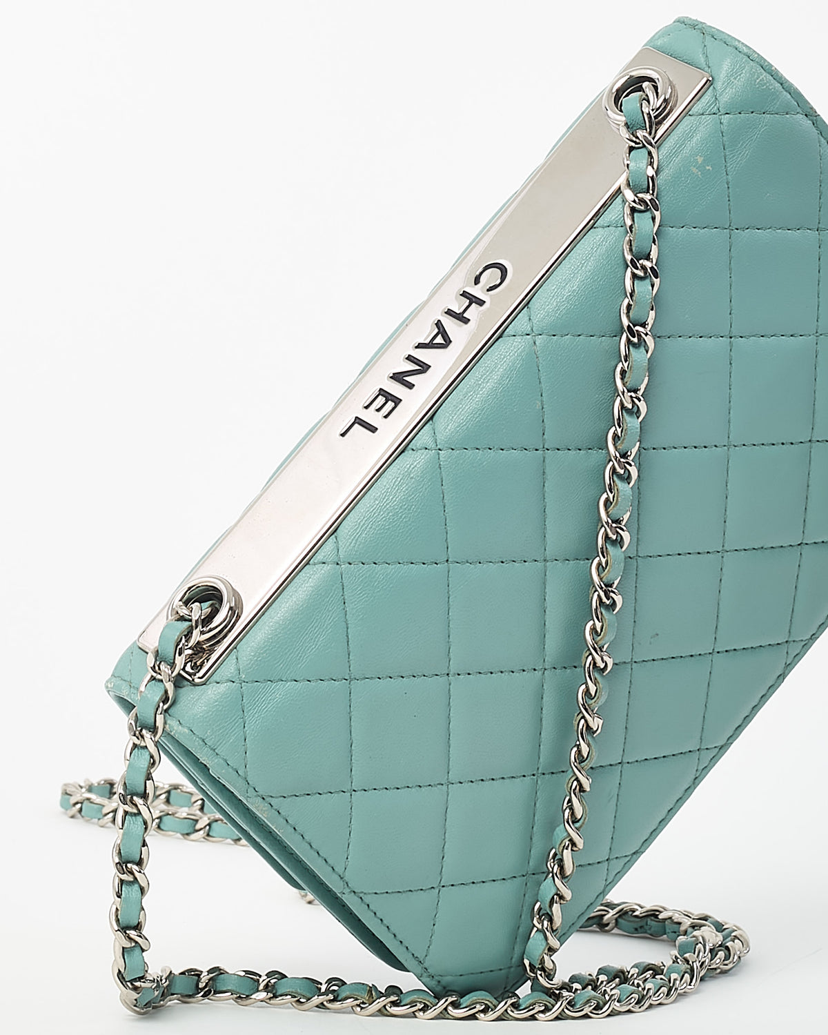 Chanel Blue Lambskin Quilted Leather Trendy WOC Wallet on Chain Crossbody Bag SHW
