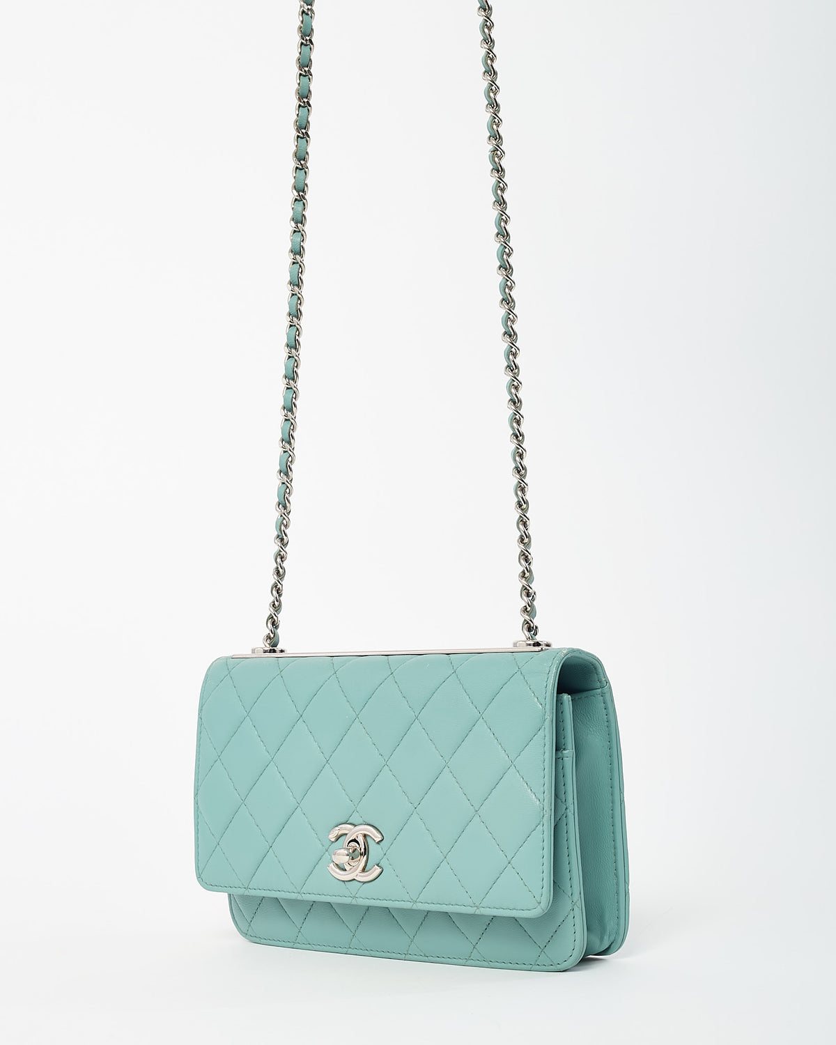 Chanel Blue Lambskin Quilted Leather Trendy WOC Wallet on Chain Crossbody Bag SHW