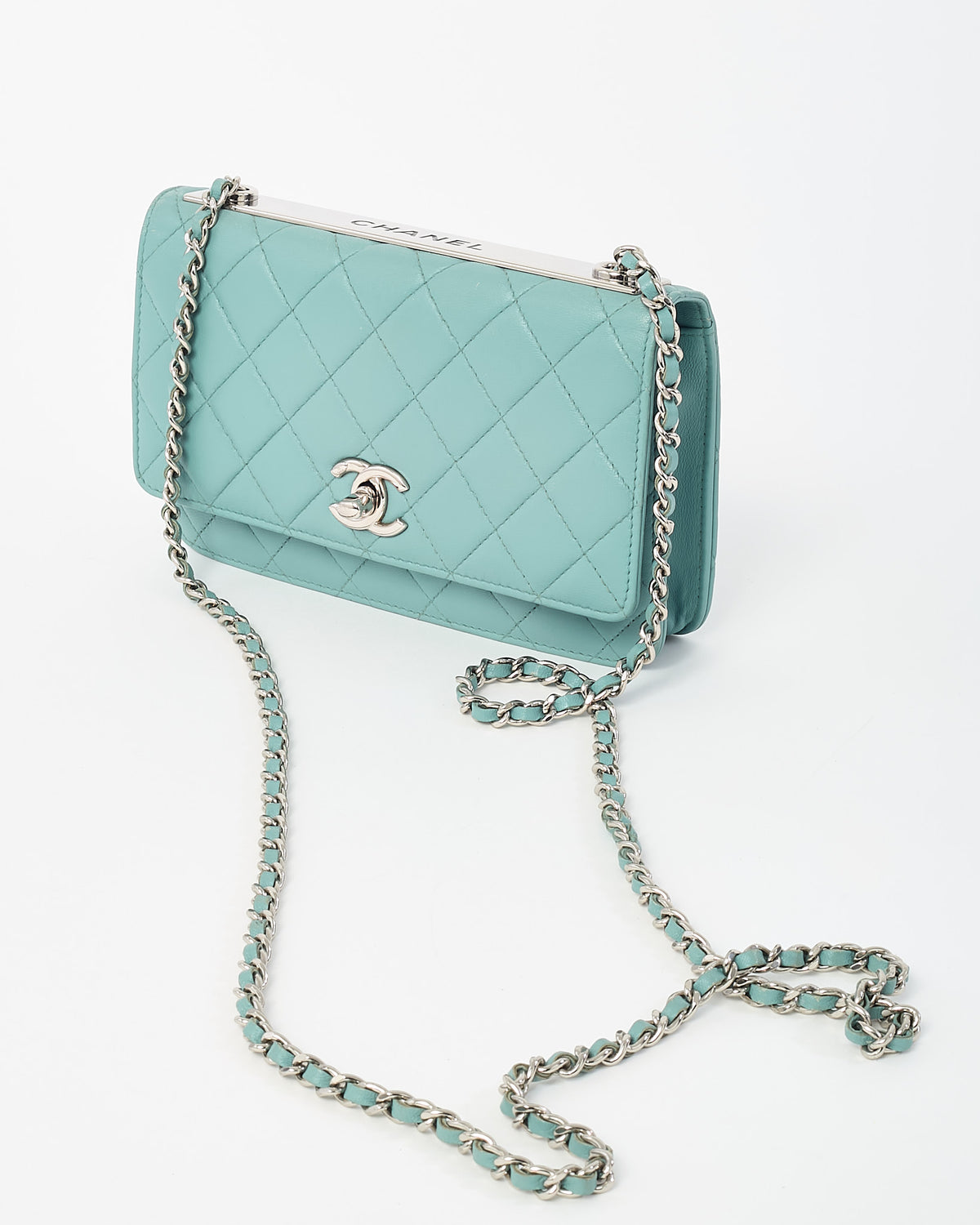 Chanel Blue Lambskin Quilted Leather Trendy WOC Wallet on Chain Crossbody Bag SHW