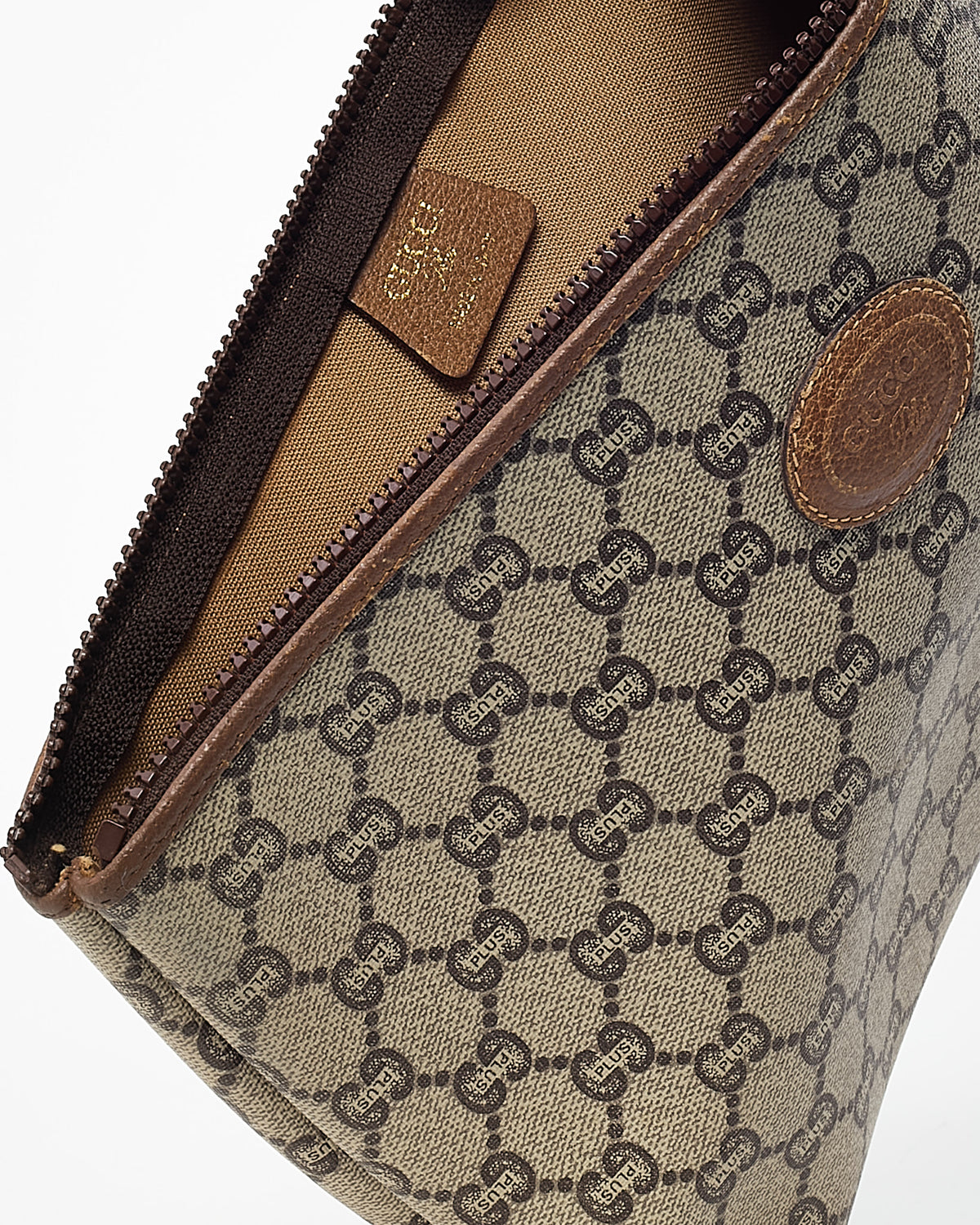 Gucci Vintage GG Plus Beige/Brown GG Monogram Coated Canvas Zip Pouch