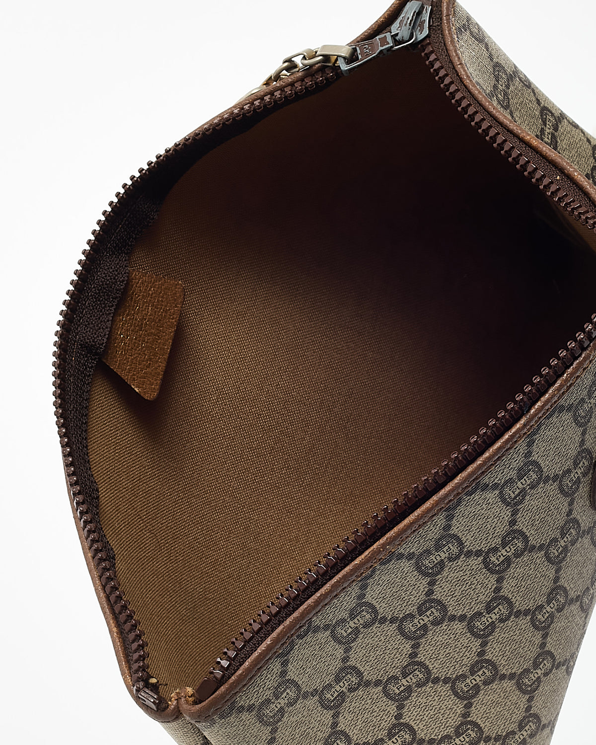 Gucci Vintage GG Plus Beige/Brown GG Monogram Coated Canvas Zip Pouch