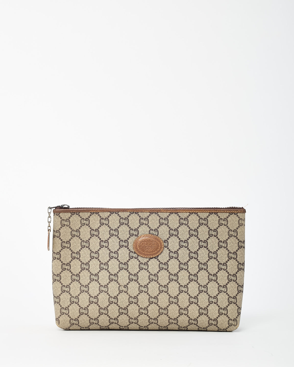 Gucci Vintage GG Plus Beige/Brown GG Monogram Coated Canvas Zip Pouch