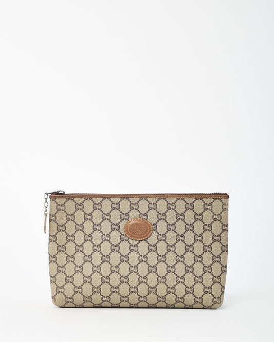Gucci Vintage GG Plus Beige/Brown GG Monogram Coated Canvas Zip Pouch