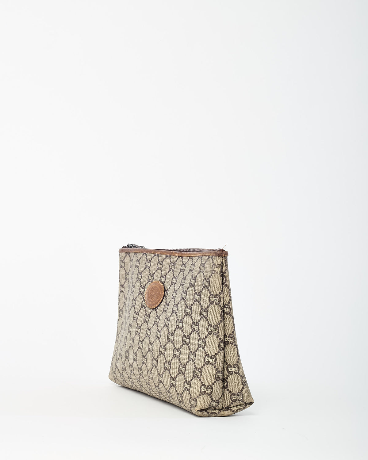 Gucci Vintage GG Plus Beige/Brown GG Monogram Coated Canvas Zip Pouch