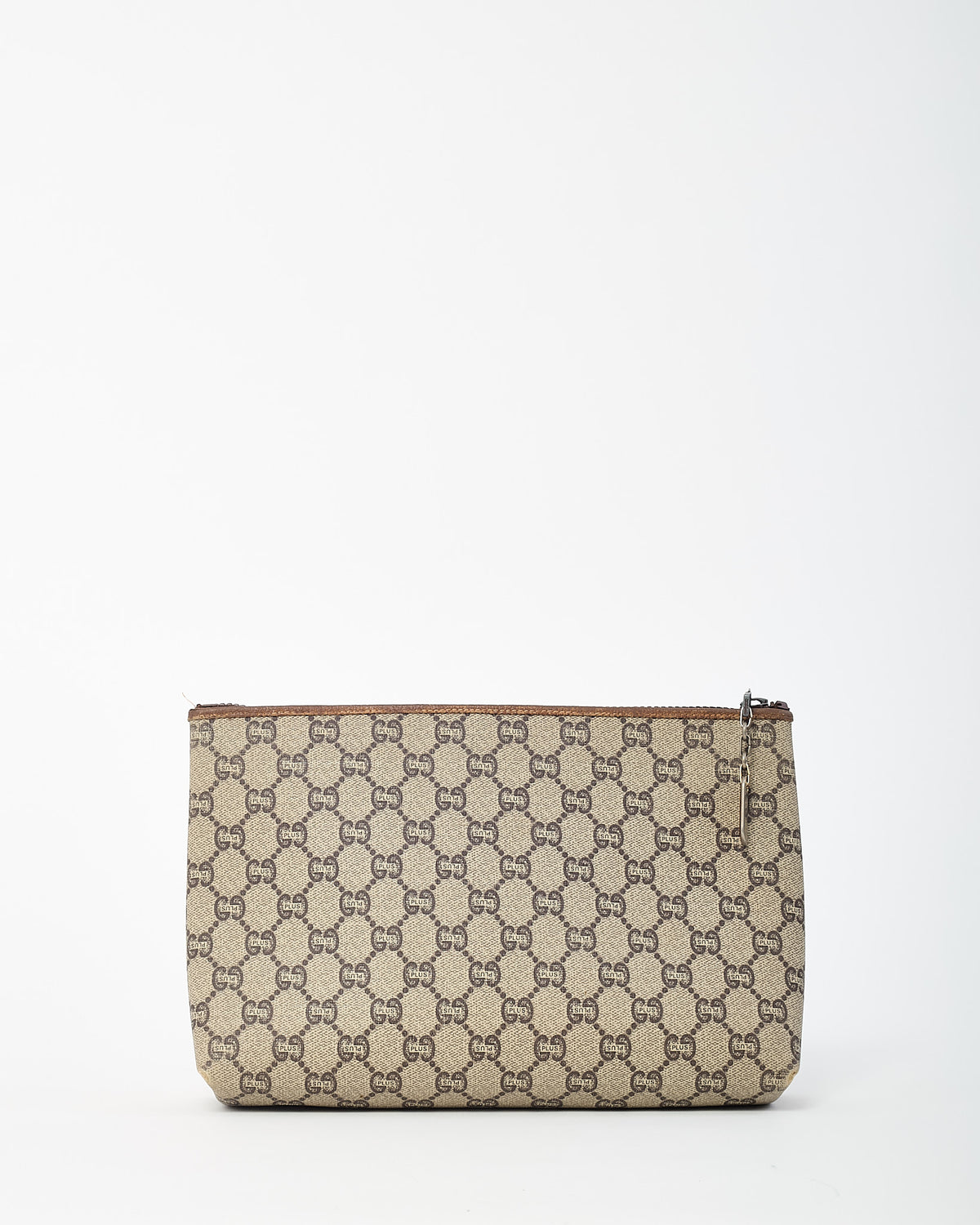 Gucci Vintage GG Plus Beige/Brown GG Monogram Coated Canvas Zip Pouch