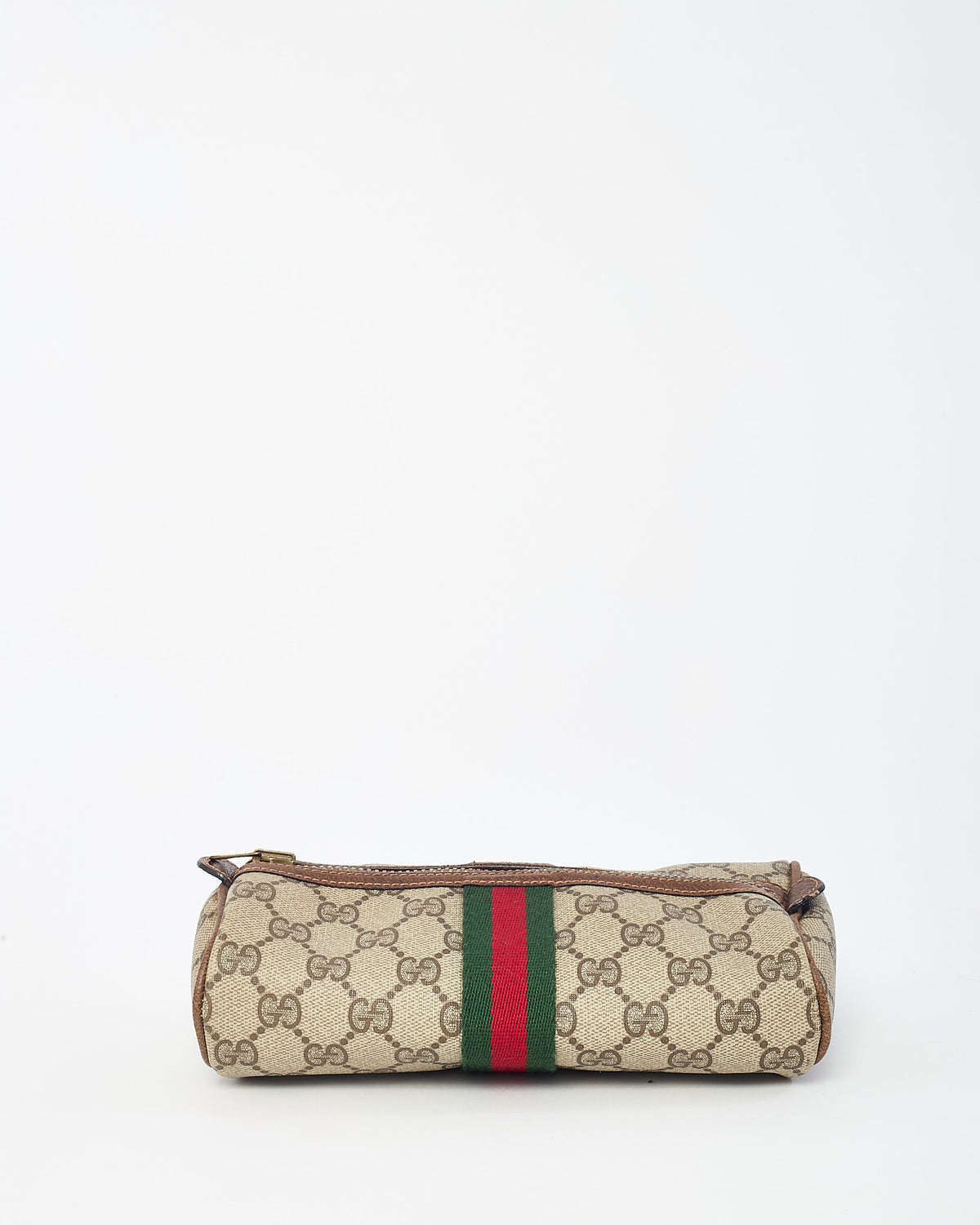 Gucci (Perfumes) Vintage Beige/Brown GG Monogram Coated Canvas Web Stripe Zip Pouch
