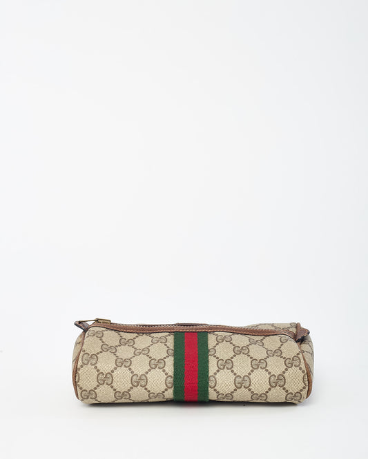 Gucci (Perfumes) Vintage Beige/Brown GG Monogram Coated Canvas Web Stripe Zip Pouch