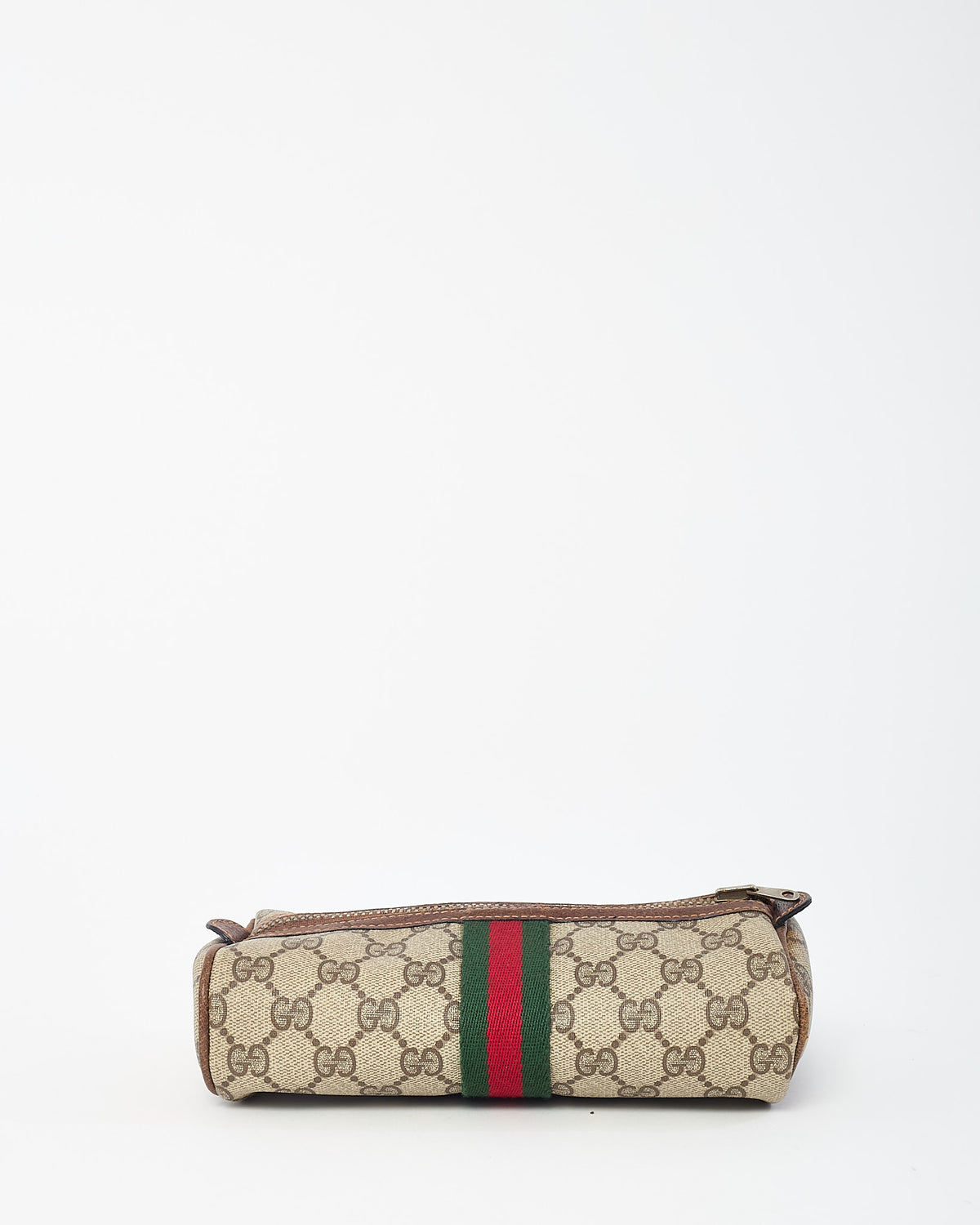 Gucci (Perfumes) Vintage Beige/Brown GG Monogram Coated Canvas Web Stripe Zip Pouch