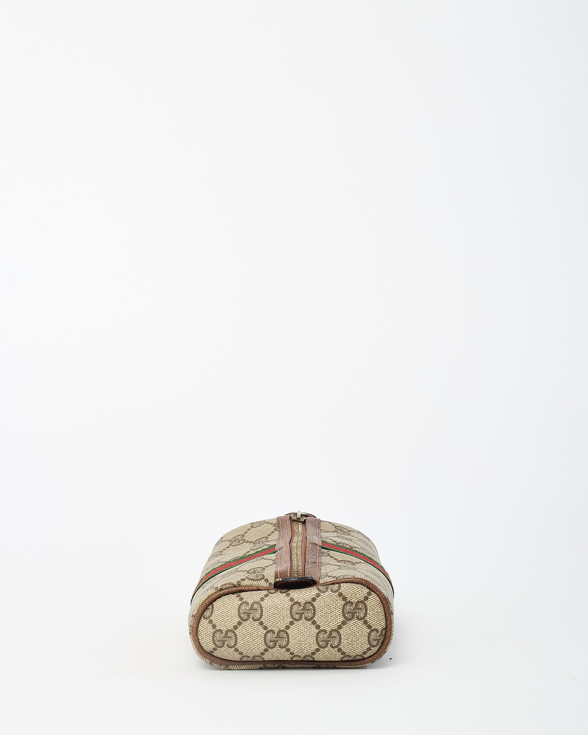 Gucci (Perfumes) Vintage Beige/Brown GG Monogram Coated Canvas Web Stripe Zip Pouch