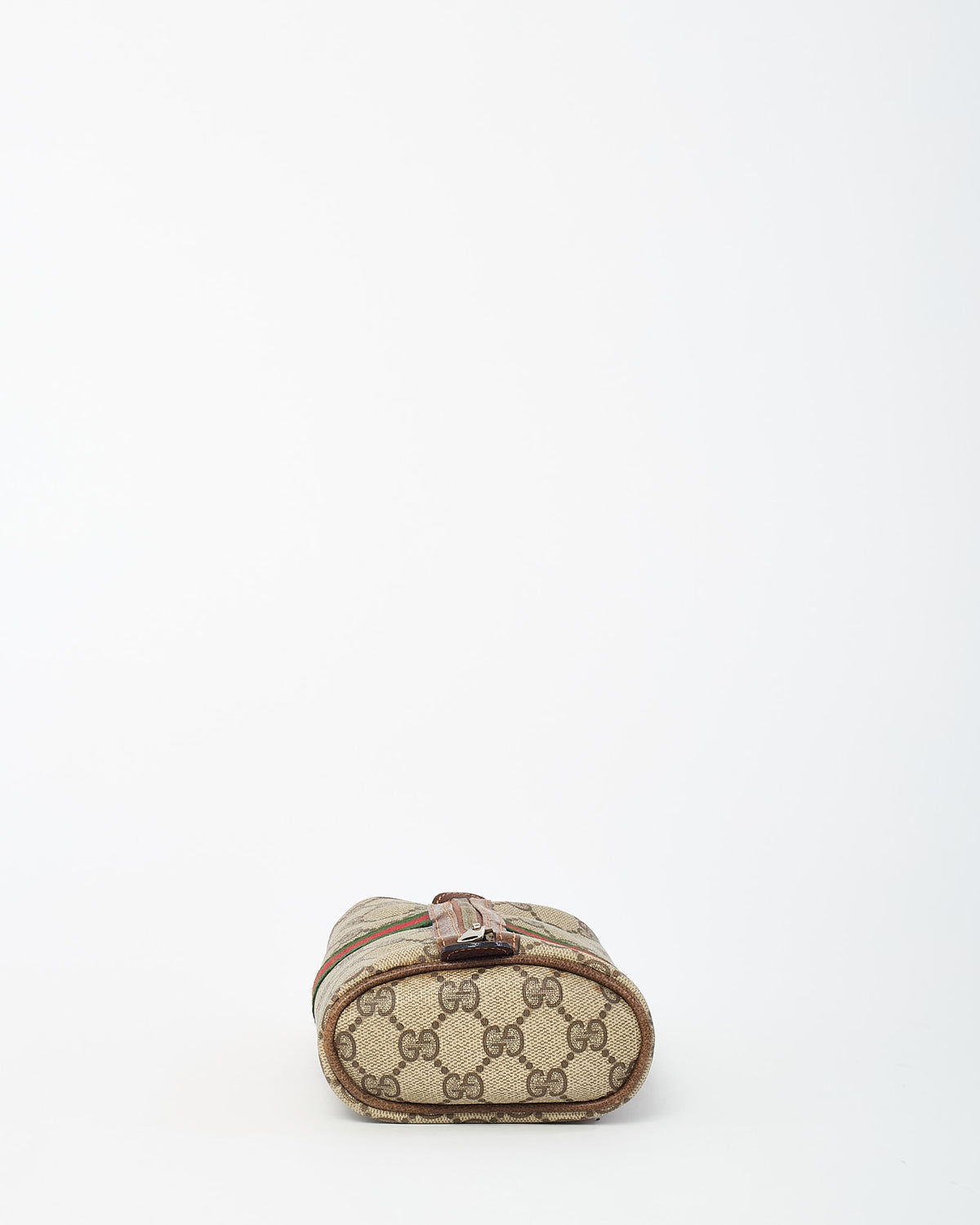 Gucci (Perfumes) Vintage Beige/Brown GG Monogram Coated Canvas Web Stripe Zip Pouch