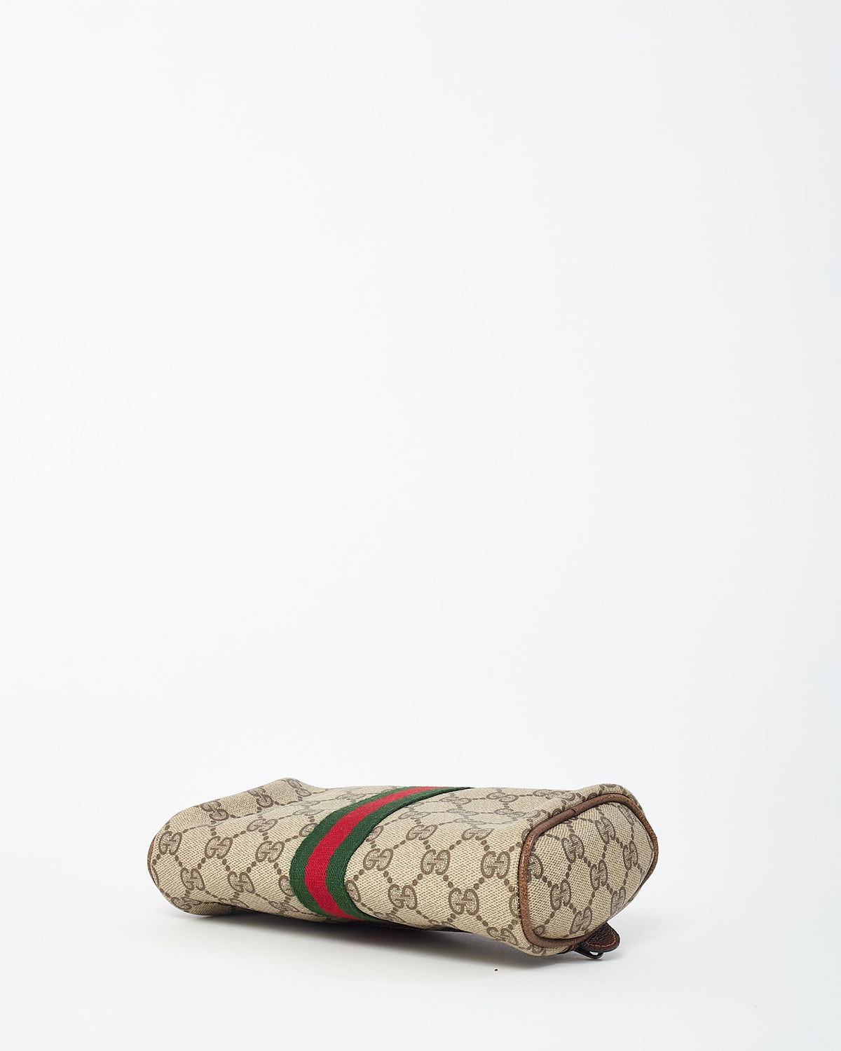Gucci (Perfumes) Vintage Beige/Brown GG Monogram Coated Canvas Web Stripe Zip Pouch