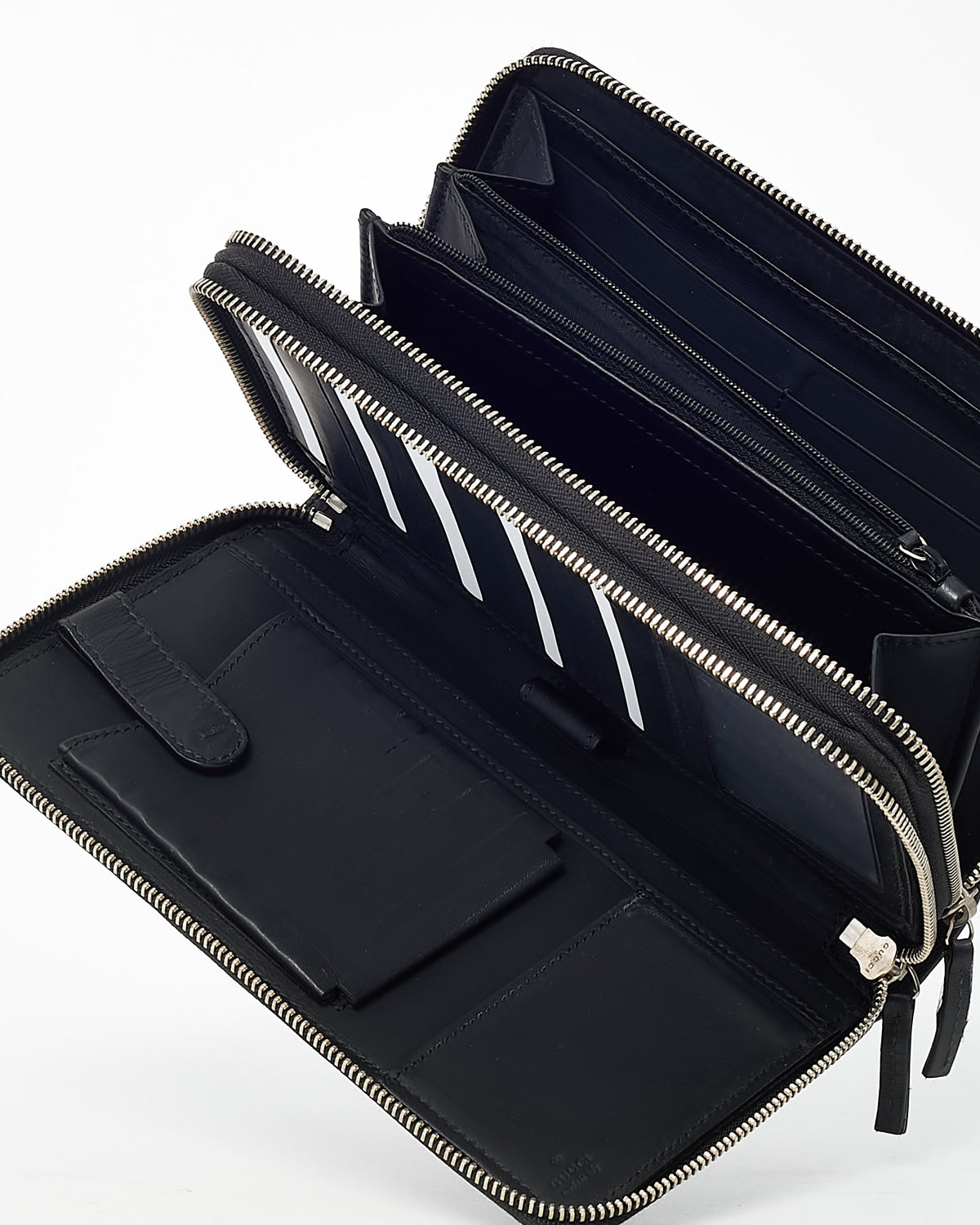 Gucci Black Signature GG Monogram Embossed Leather Zip Around Top Handle Travel Wallet