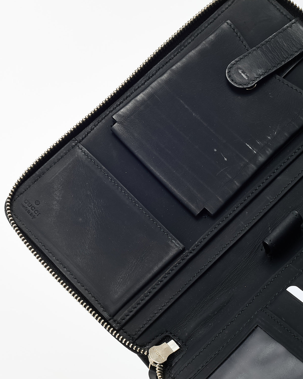 Gucci Black Signature GG Monogram Embossed Leather Zip Around Top Handle Travel Wallet