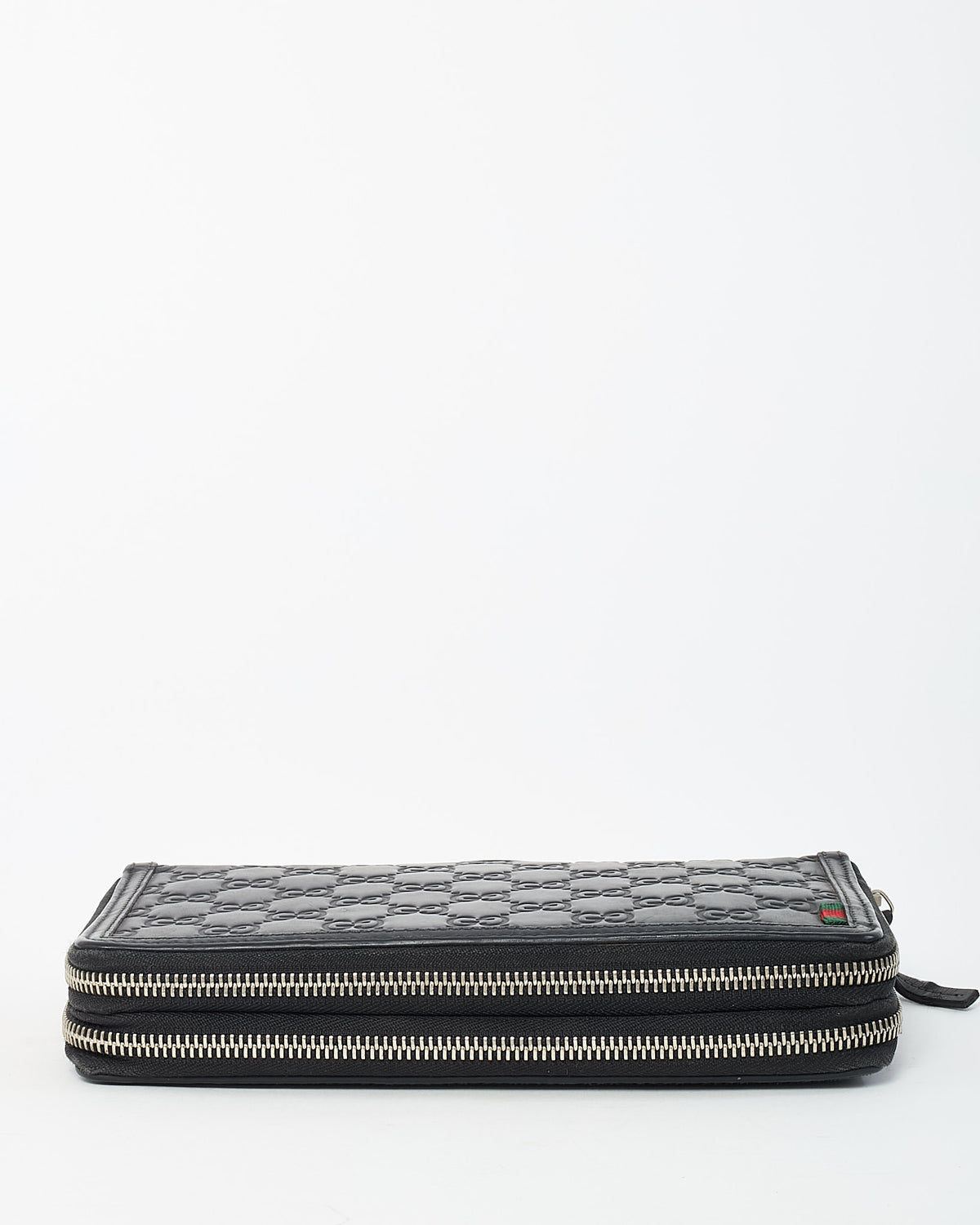 Gucci Black Signature GG Monogram Embossed Leather Zip Around Top Handle Travel Wallet