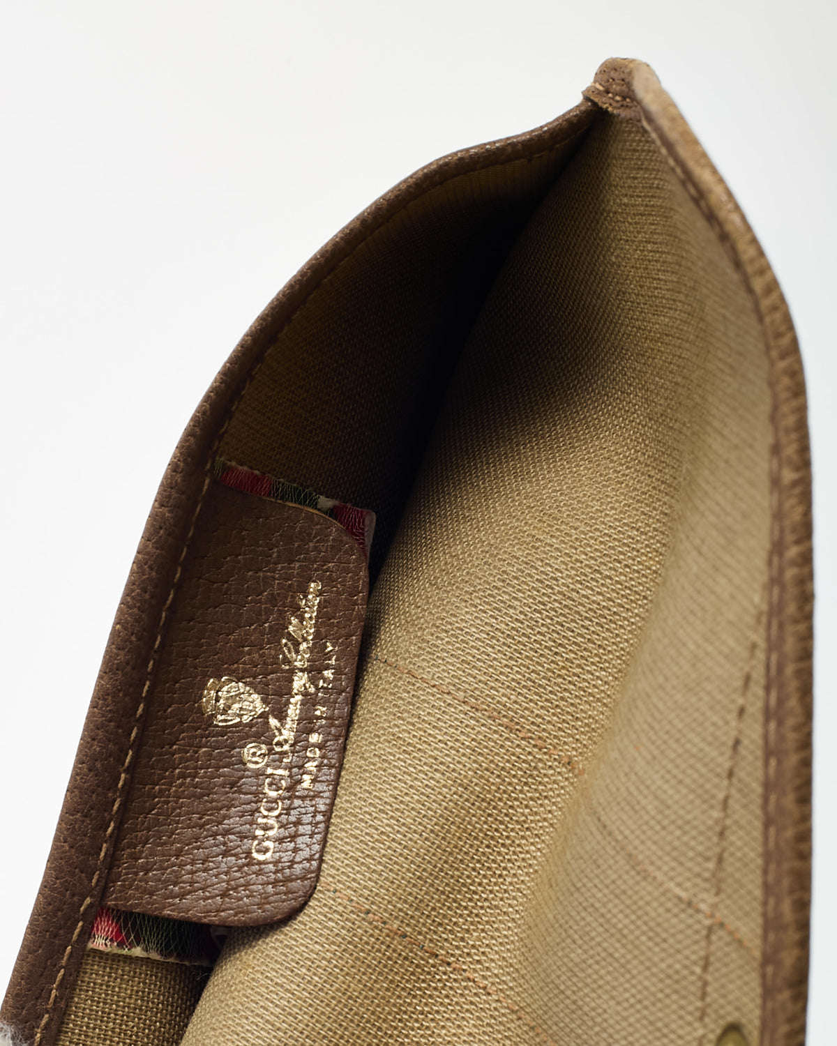 Gucci Vintage Beige/Brown GG Monogram Coated Canvas Web Stripe Flap Pouch
