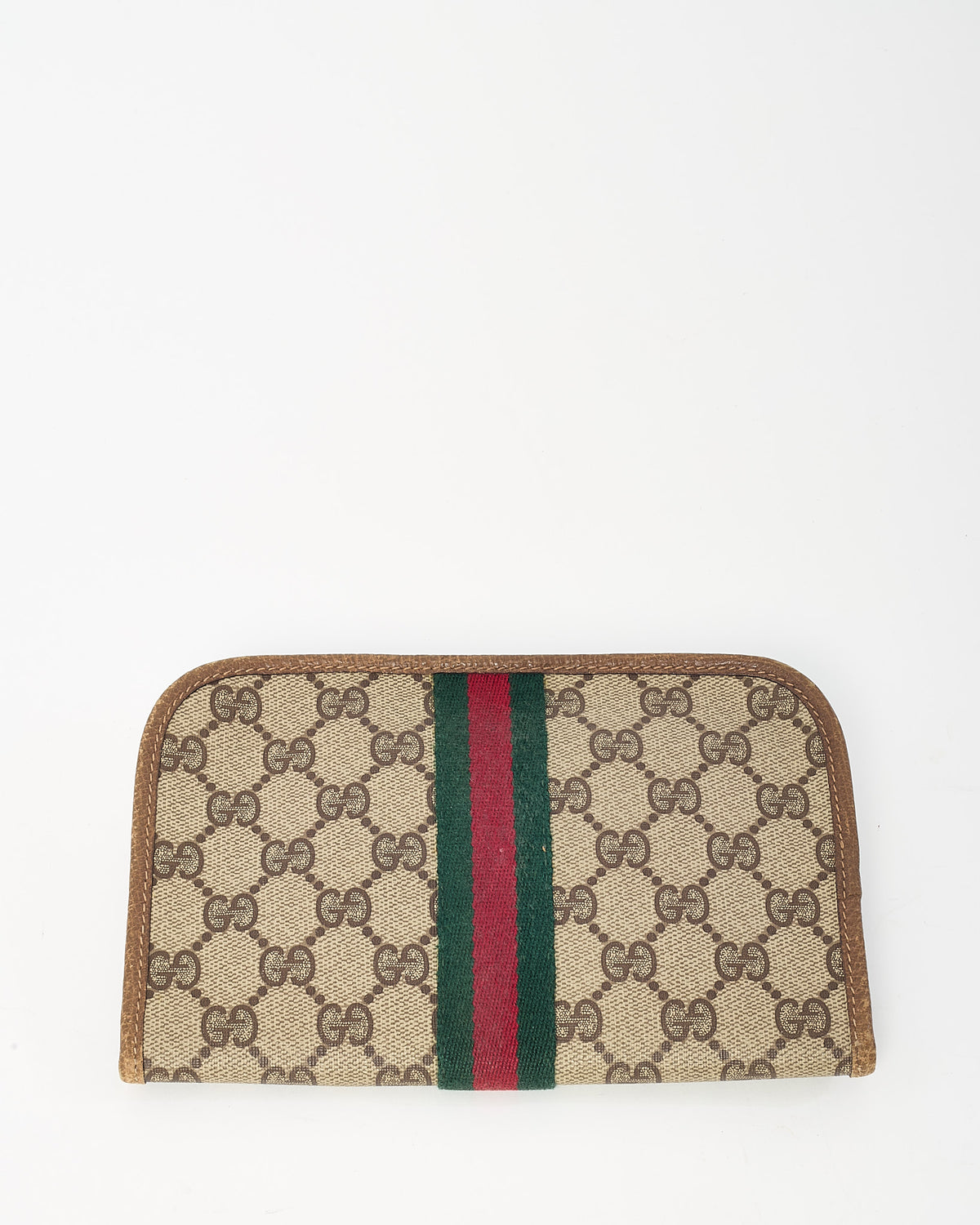 Gucci Vintage Beige/Brown GG Monogram Coated Canvas Web Stripe Flap Pouch