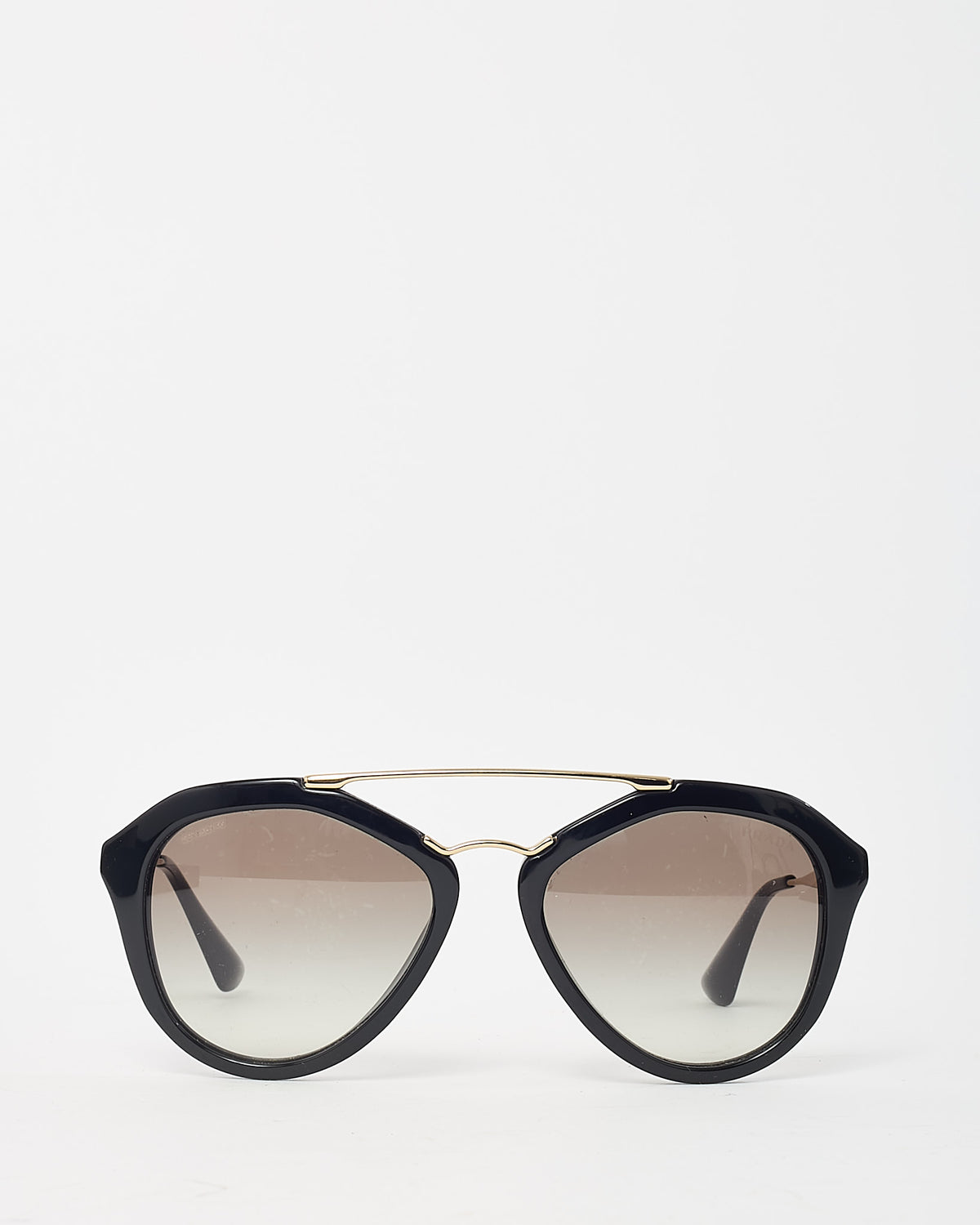 Prada Black Acetate and Gold Metal Cinema SPR 12Q Sunglasses