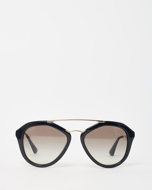 Prada Black Acetate and Gold Metal Cinema SPR 12Q Sunglasses