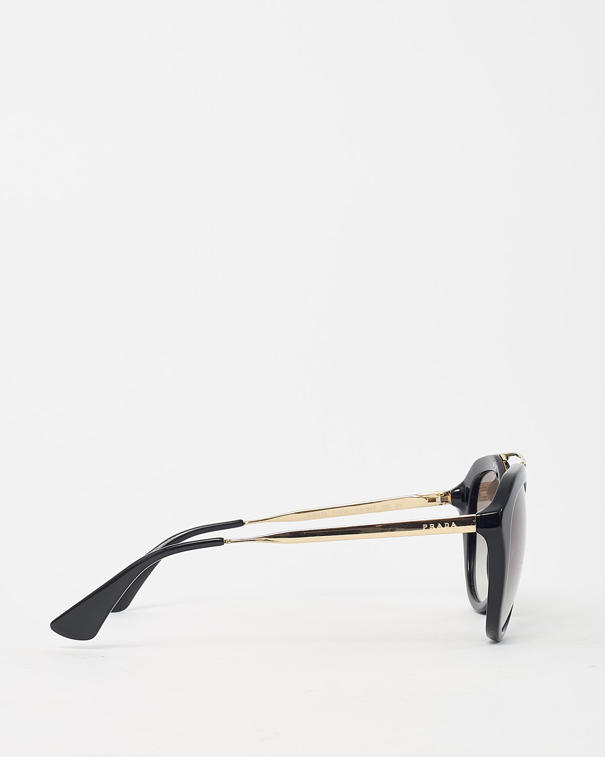 Prada Black Acetate and Gold Metal Cinema SPR 12Q Sunglasses
