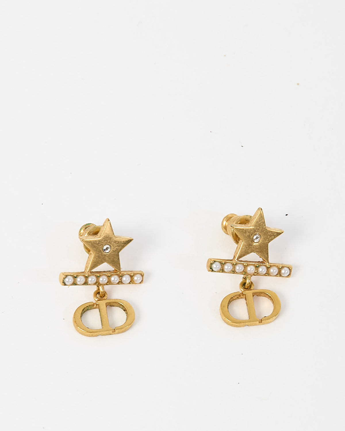 Dior Gold-Finish Metal, White Resin Pearls and Silver-tone Crystals Petit CD Earrings
