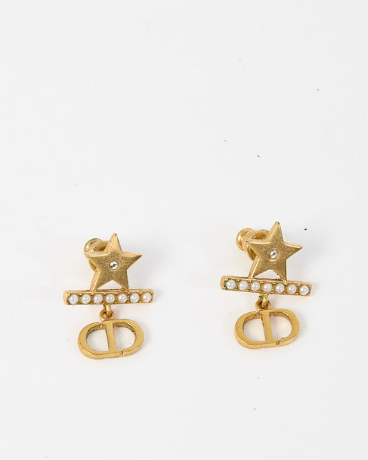 Dior Gold-Finish Metal, White Resin Pearls and Silver-tone Crystals Petit CD Earrings