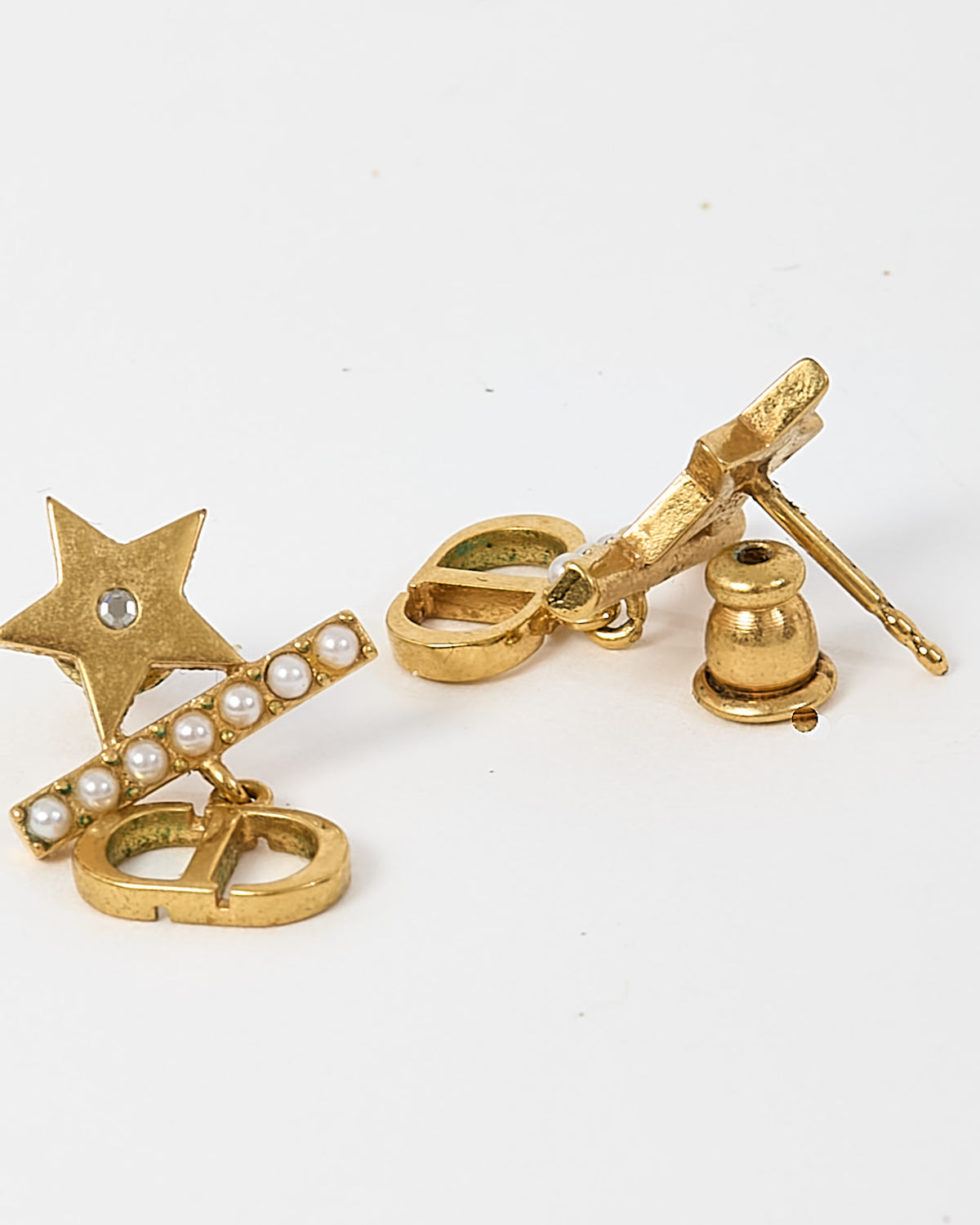 Dior Gold-Finish Metal, White Resin Pearls and Silver-tone Crystals Petit CD Earrings