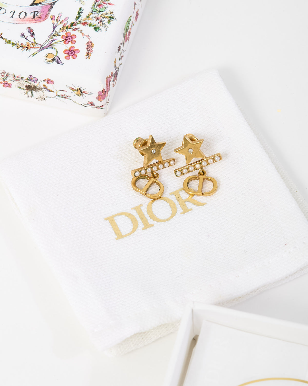 Dior Gold-Finish Metal, White Resin Pearls and Silver-tone Crystals Petit CD Earrings