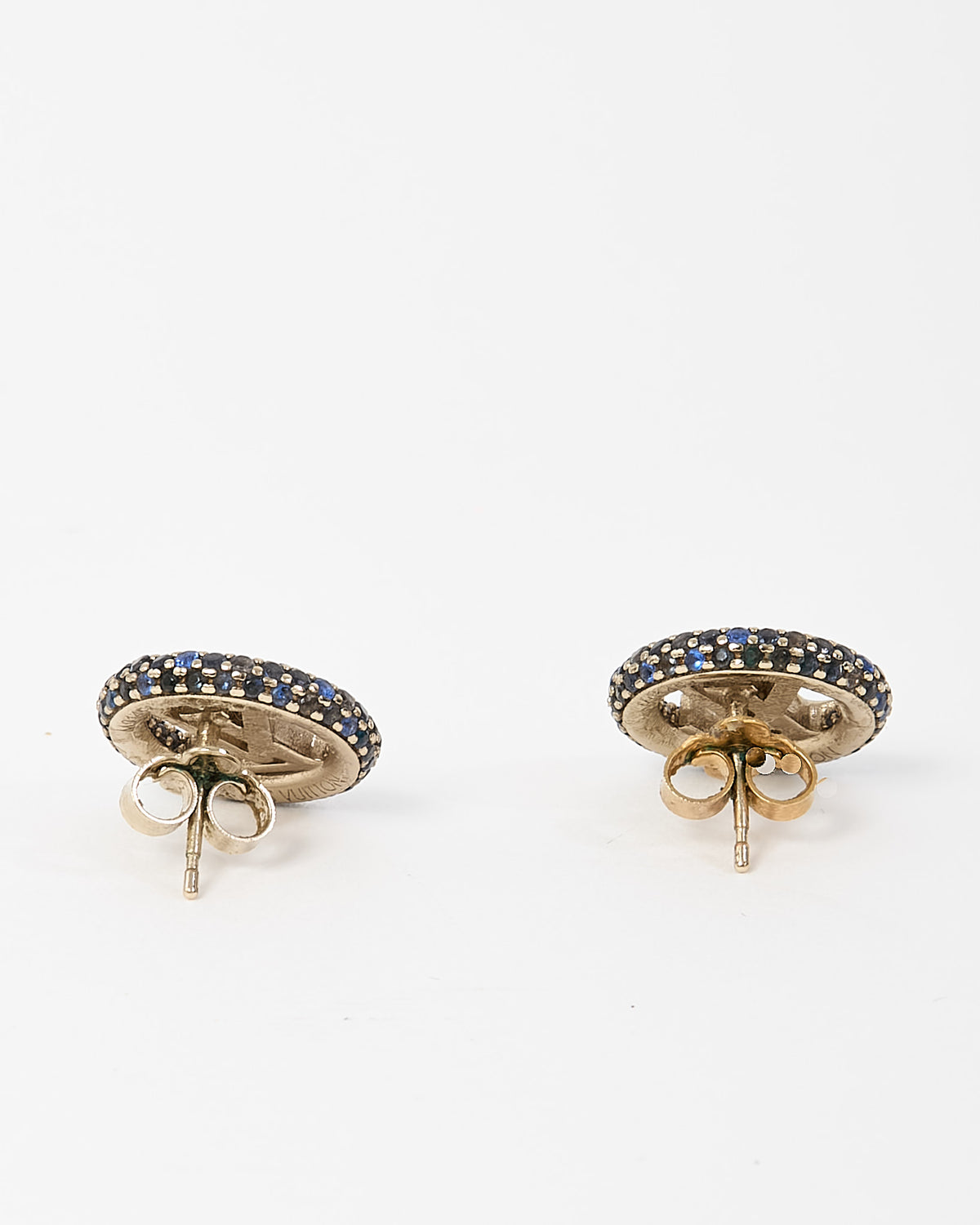 Louis Vuitton Gold Metal and Blue Crystal LV Logo Louise Tresor Earrings