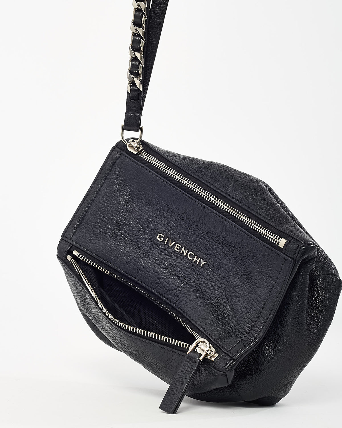 Givenchy Black Leather SHW Chain Detail Wristlet Pandora Pouch